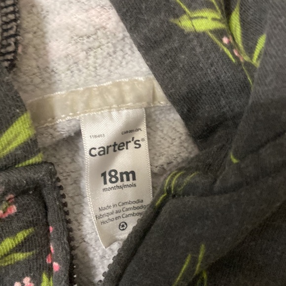 Carter's Gray Floral Hoodie with Pockets 18M - Picture 4 of 4